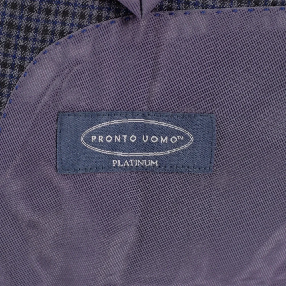 Pronto Uomo Platinum‎ Wool Blend Sport Coat Blue Gray Black Plaid Portly 46R